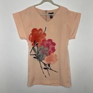 NY & Co Women's Knee Length Shift Dress Peach With Watercolor Floral‎ Size XS